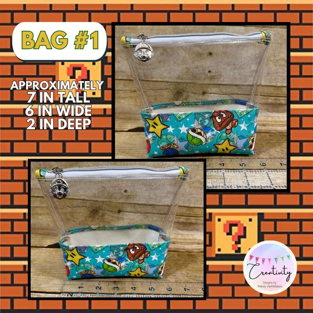 Super Mario Items Transparent Glitter Bag