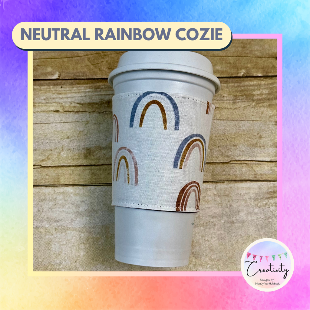 Neutral Rainbow Reversible Coffee Cup Cozy