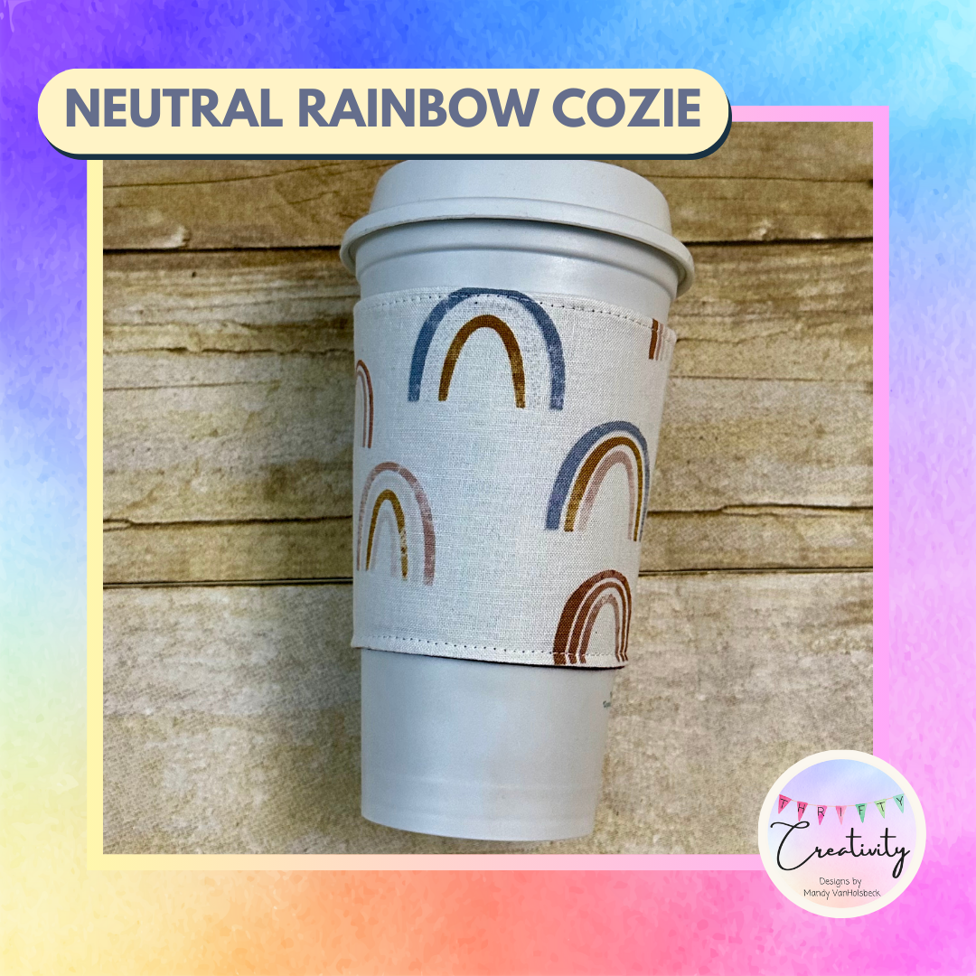 Neutral Rainbow Reversible Coffee Cup Cozy