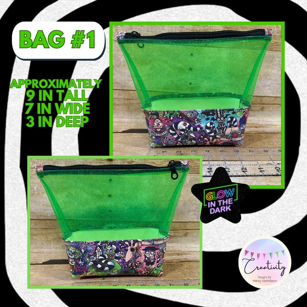 Beetlejuice Transparent Glitter Glow in the Dark Bag