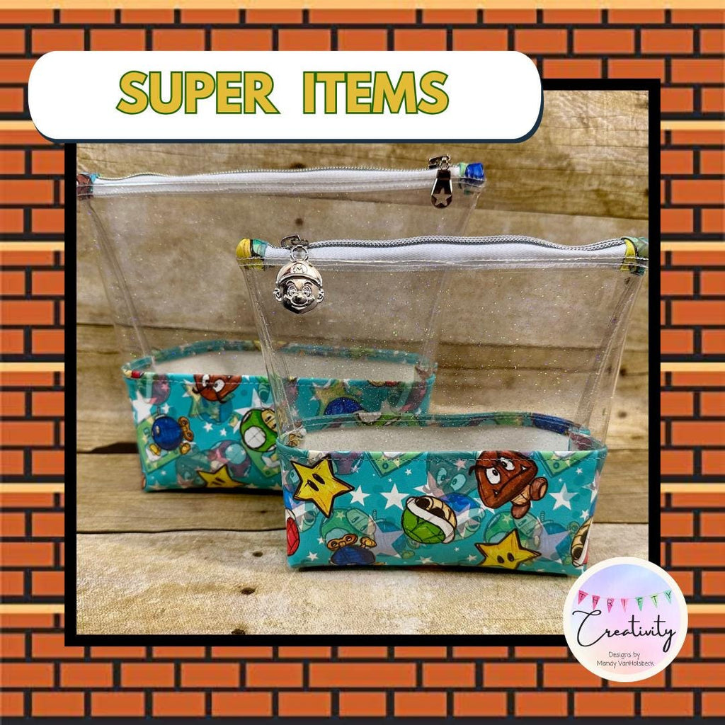 Super Mario Items Transparent Glitter Bag