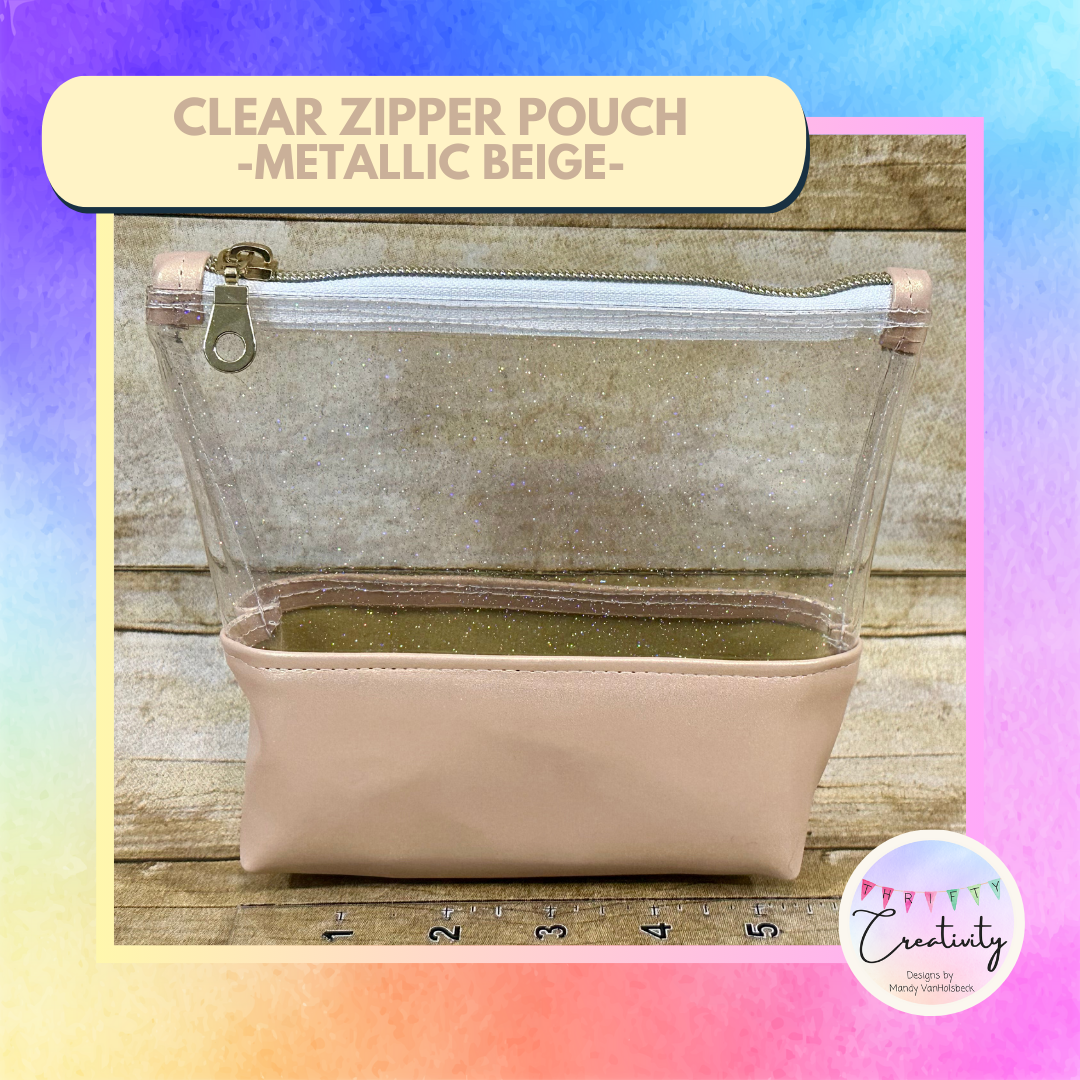 Clear Zipper Pouch Metallic Beige (small)