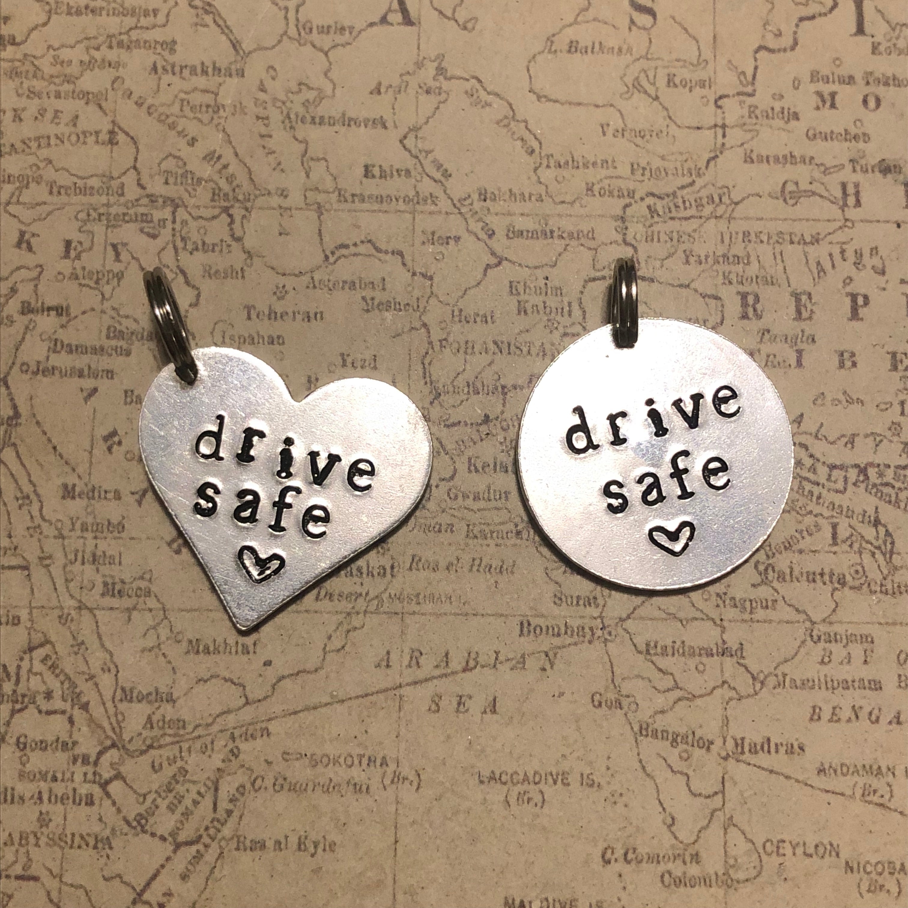Hand Stamped "drive safe" keychain