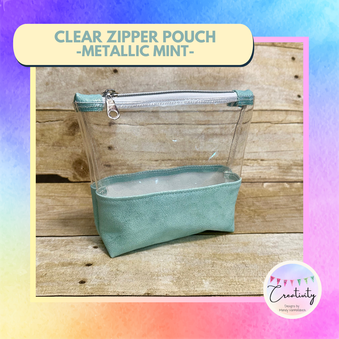 Clear Zipper Pouch Metallic Mint (small)